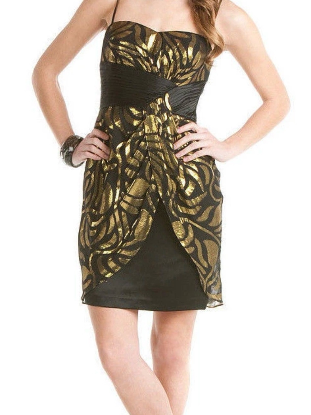 Aidan Mattox Black Gold Metallic Short Party Wedding Cocktail Dress - size 2